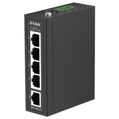 D-Link DIS-100E-05 5-Port Unmanaged Industrial Fast Ethernet Switch, Plug-and-play, Fanless, DIN-rail mount
